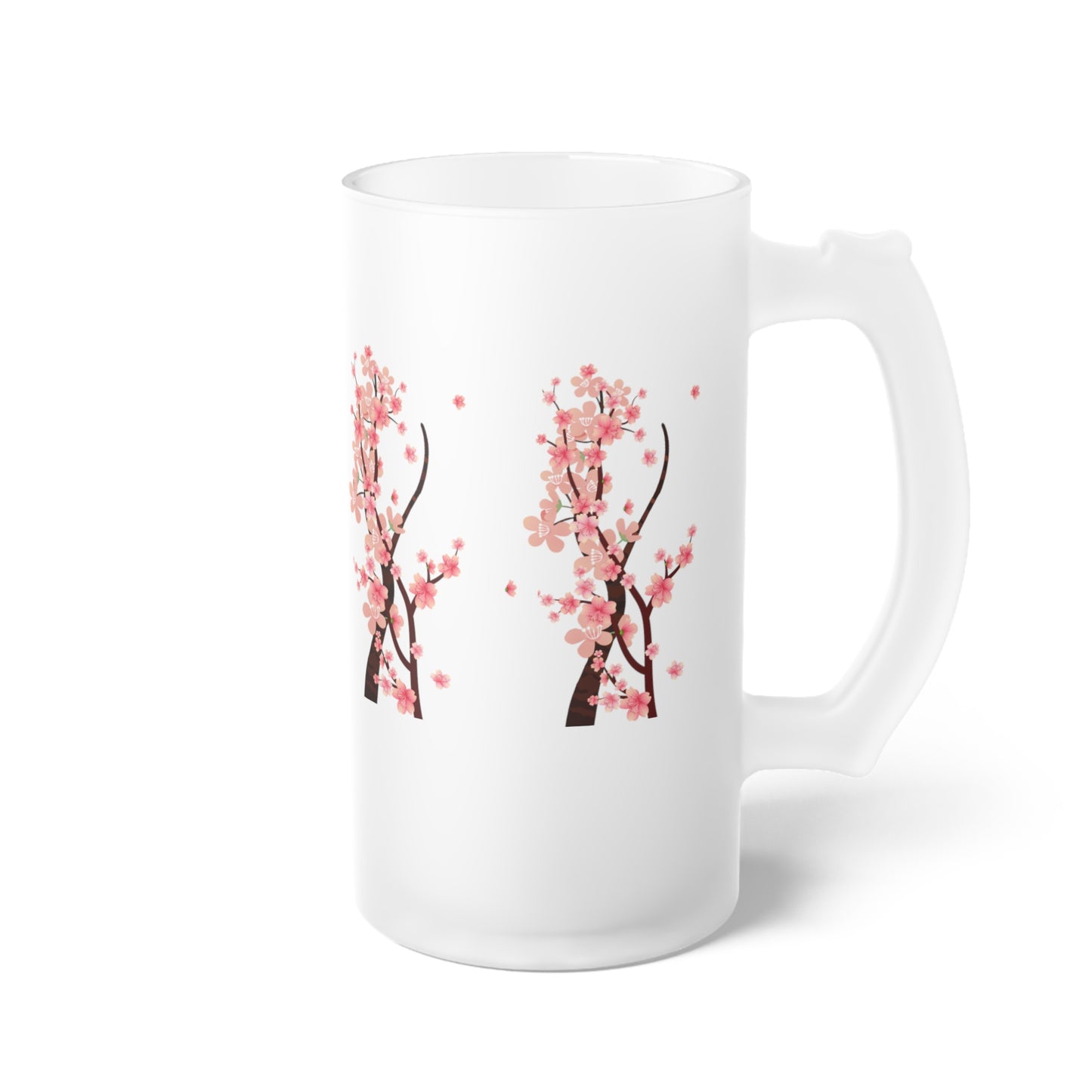 Cherry Blossom Frosted Glass Beer Mug, Floral Drinkware, Personalized Gift for Beer Lovers, Spring Decor, Unique Bar Accessories