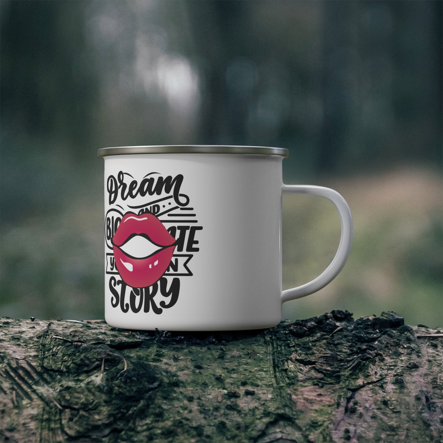 Bold Dreamer Enamel Camping Mug - Adventure Gift, Outdoor Lovers, Inspirational Quote, Unique Coffee Cup, Travel Mug, Campfire Essentials