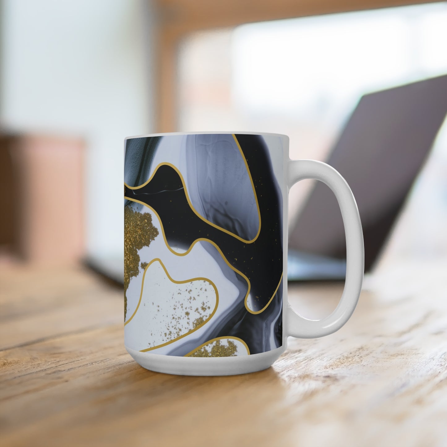 Elegant Gold Marble Mug, 15oz Coffee Cup, Unique Home Decor, Gift for Her, Modern Kitchen Accessory, Birthday Celebrations