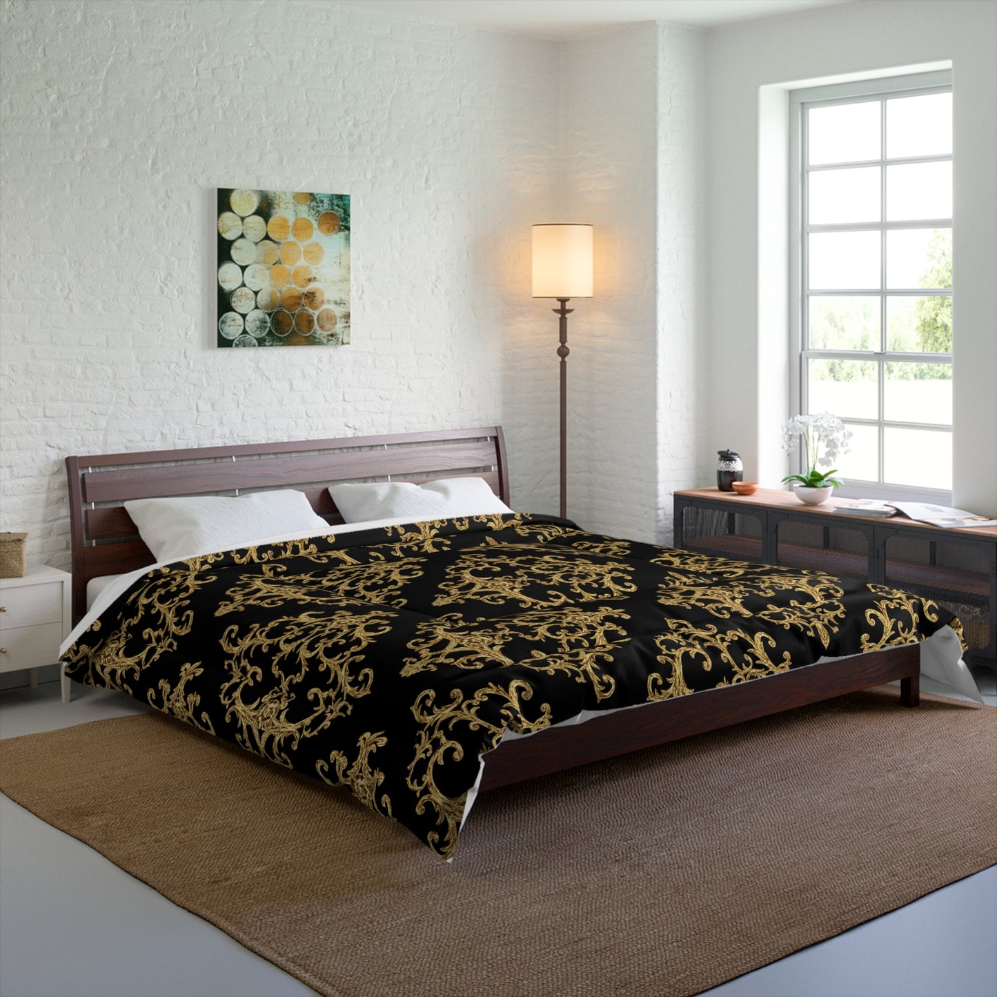 Elegant Gold & Black Comforter Set, Luxurious Bedding, Boho Home Decor, Stylish Bedroom Makeover, Cozy Gift Idea