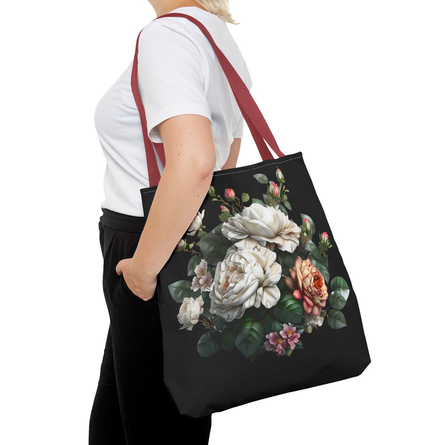 Floral Tote Bag, Stylish Reusable Shopping Bag, Black Floral Print, Perfect Gift for Her, Eco-friendly Accessory, Everyday Use