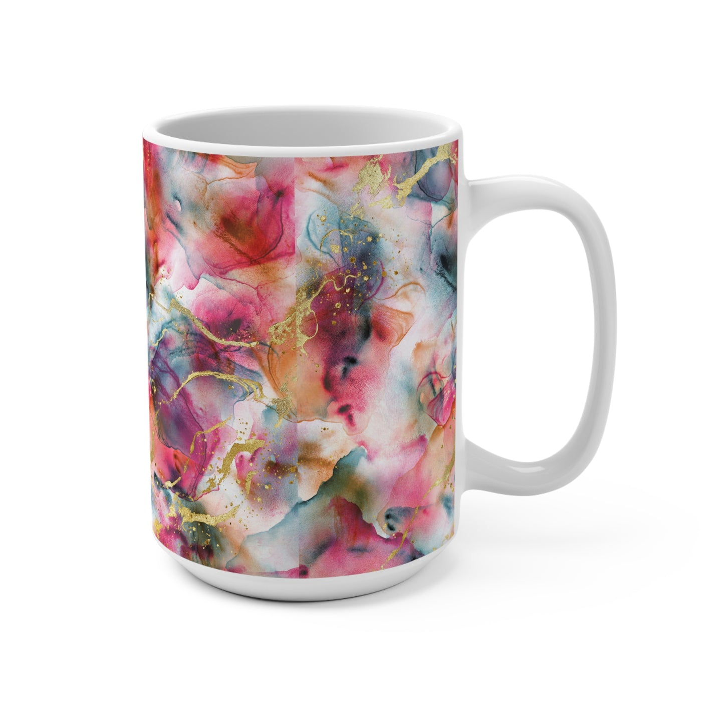 Vibrant Floral Mug - 15oz Ceramic Coffee Cup, Tea Mug for Home or Office, Gift for Flower Lovers, Mothers Day, Birthday
