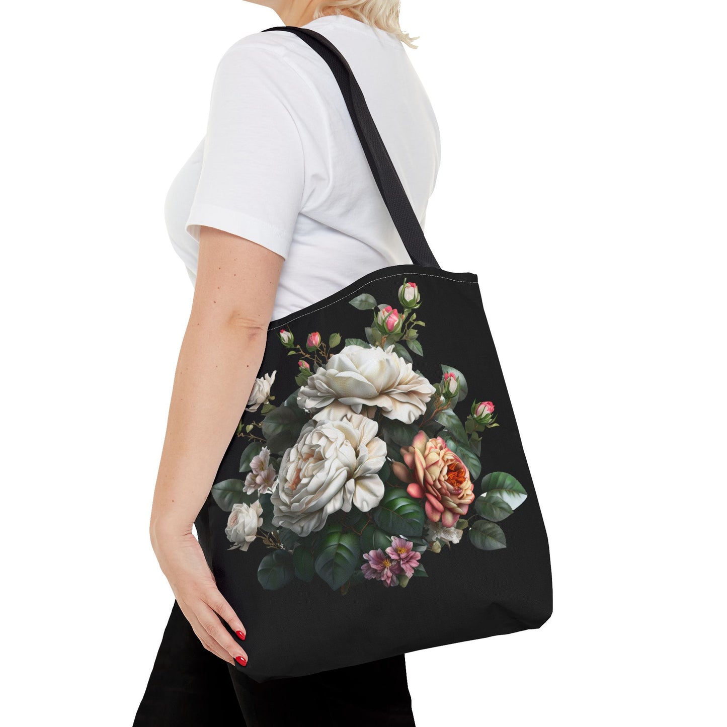 Floral Tote Bag, Stylish Reusable Shopping Bag, Black Floral Print, Perfect Gift for Her, Eco-friendly Accessory, Everyday Use