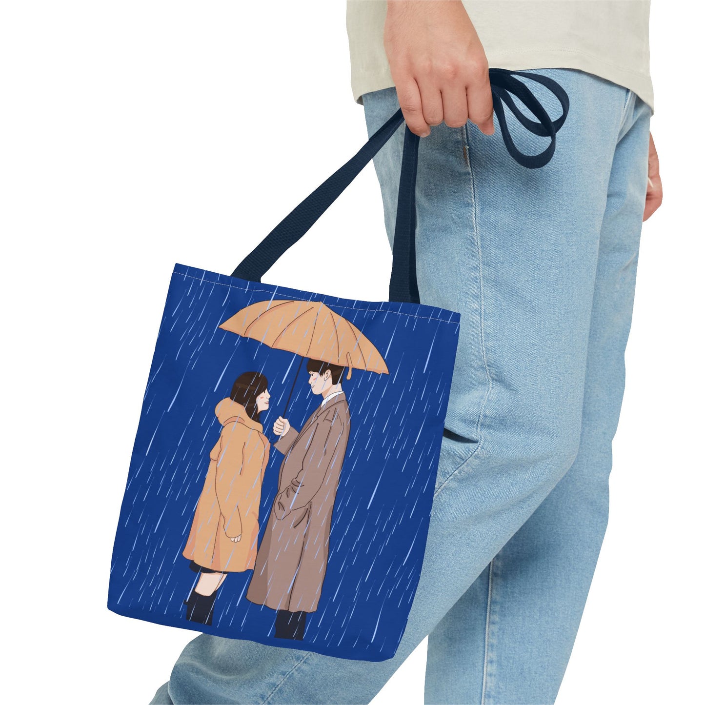 Romantic Umbrella Tote Bag, Cute Couple Tote, Gift for Her, Rainy Day Accessory, Everyday Use Shopping Bag
