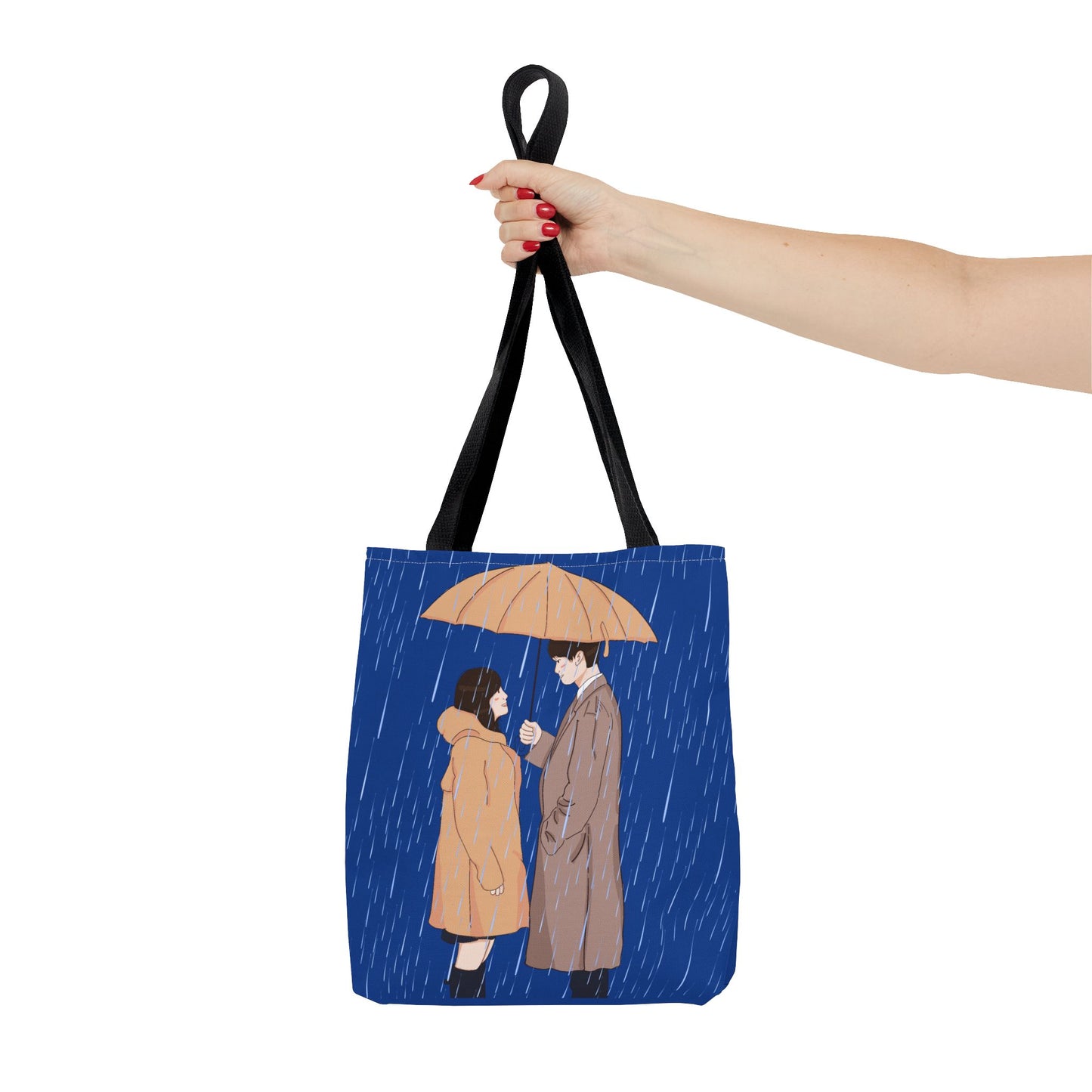 Romantic Umbrella Tote Bag, Cute Couple Tote, Gift for Her, Rainy Day Accessory, Everyday Use Shopping Bag