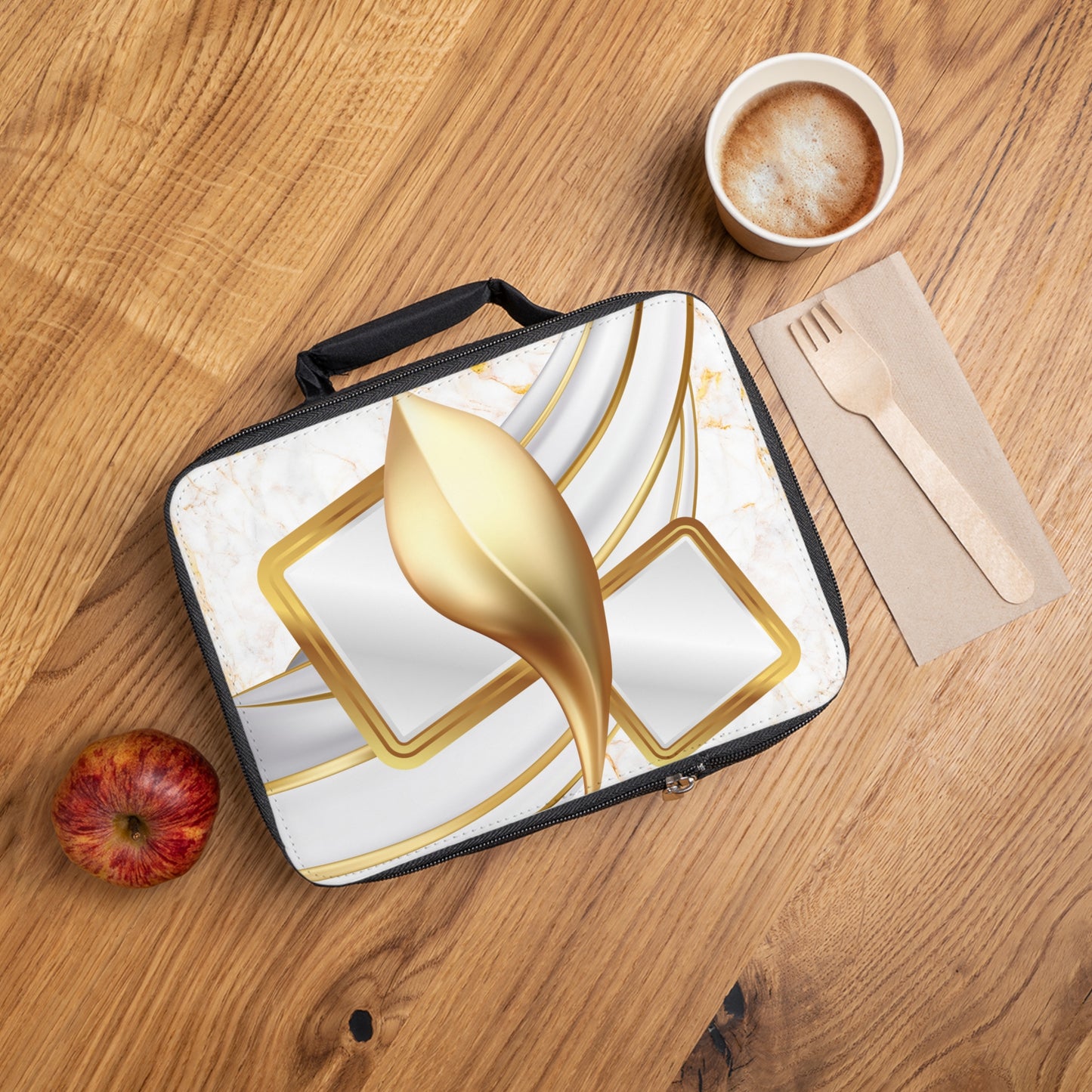 Elegant Marble Lunch Bag with Leaf Design | Stylish Insulated Picnic Tote | Perfect for Work, School, Travel, or Gifts