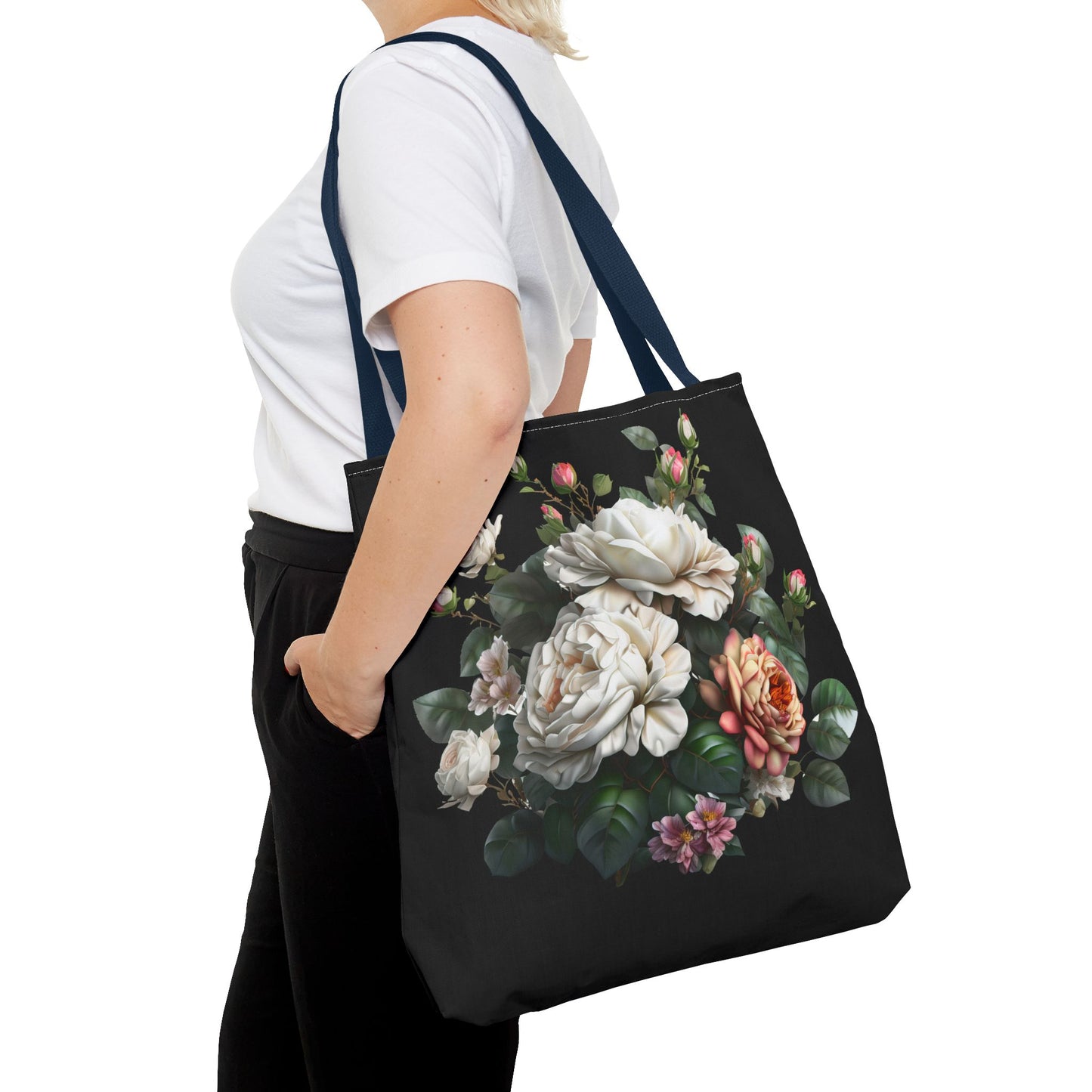 Floral Tote Bag, Stylish Reusable Shopping Bag, Black Floral Print, Perfect Gift for Her, Eco-friendly Accessory, Everyday Use