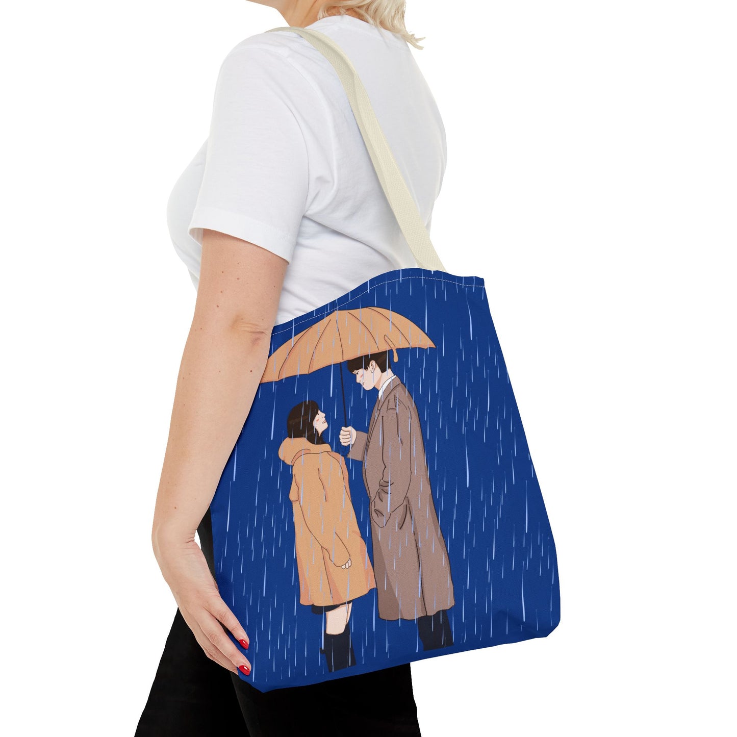 Romantic Umbrella Tote Bag, Cute Couple Tote, Gift for Her, Rainy Day Accessory, Everyday Use Shopping Bag