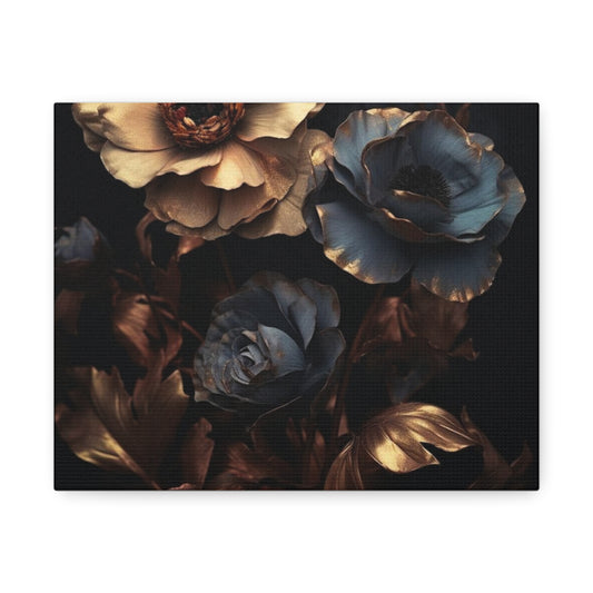 Elegant Floral Stretched Canvas Wall Art, Vintage Flower Decor, Home Aesthetic, Gift for Her, Boho Wall Art, Living Room Decor