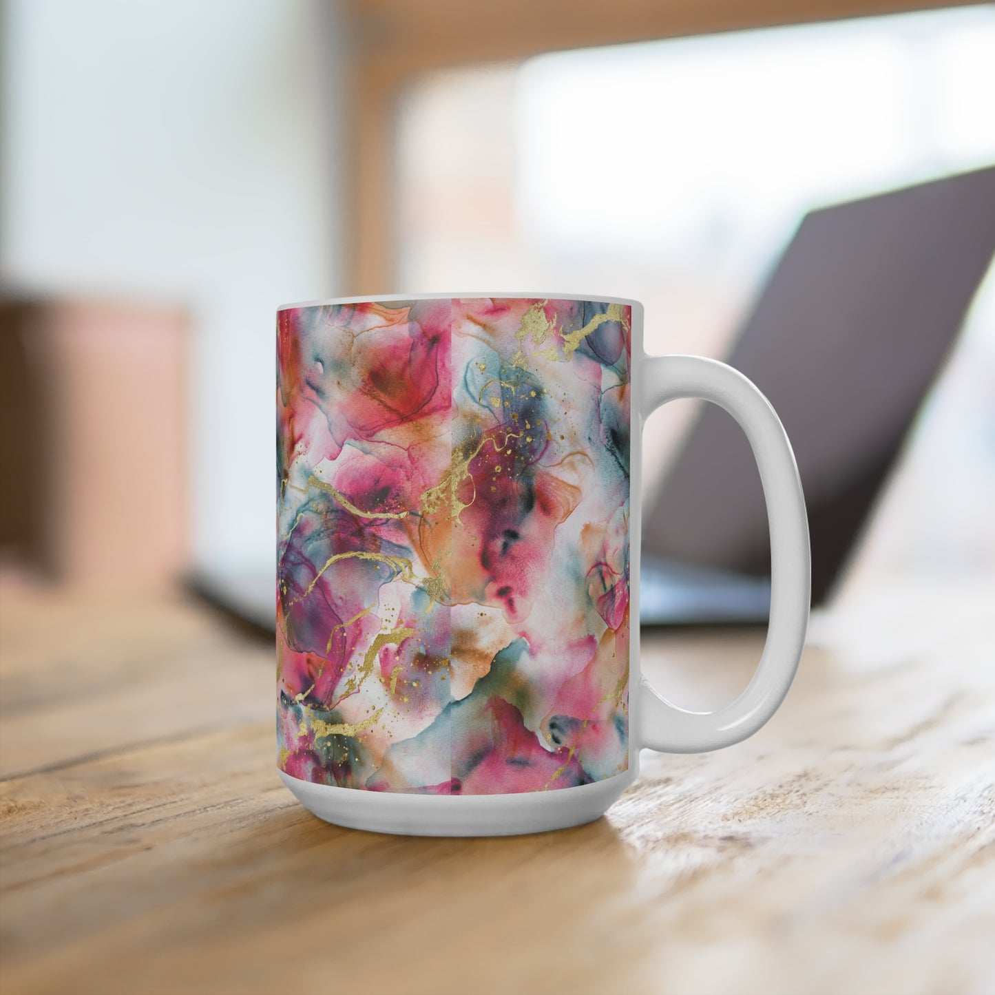 Vibrant Floral Mug - 15oz Ceramic Coffee Cup, Tea Mug for Home or Office, Gift for Flower Lovers, Mothers Day, Birthday