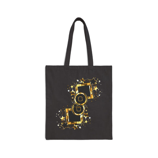 Gold Starry Cotton Canvas Tote Bag, Stylish Shopping Bag, Eco-Friendly Tote, Perfect Gift for Birthdays and Holidays