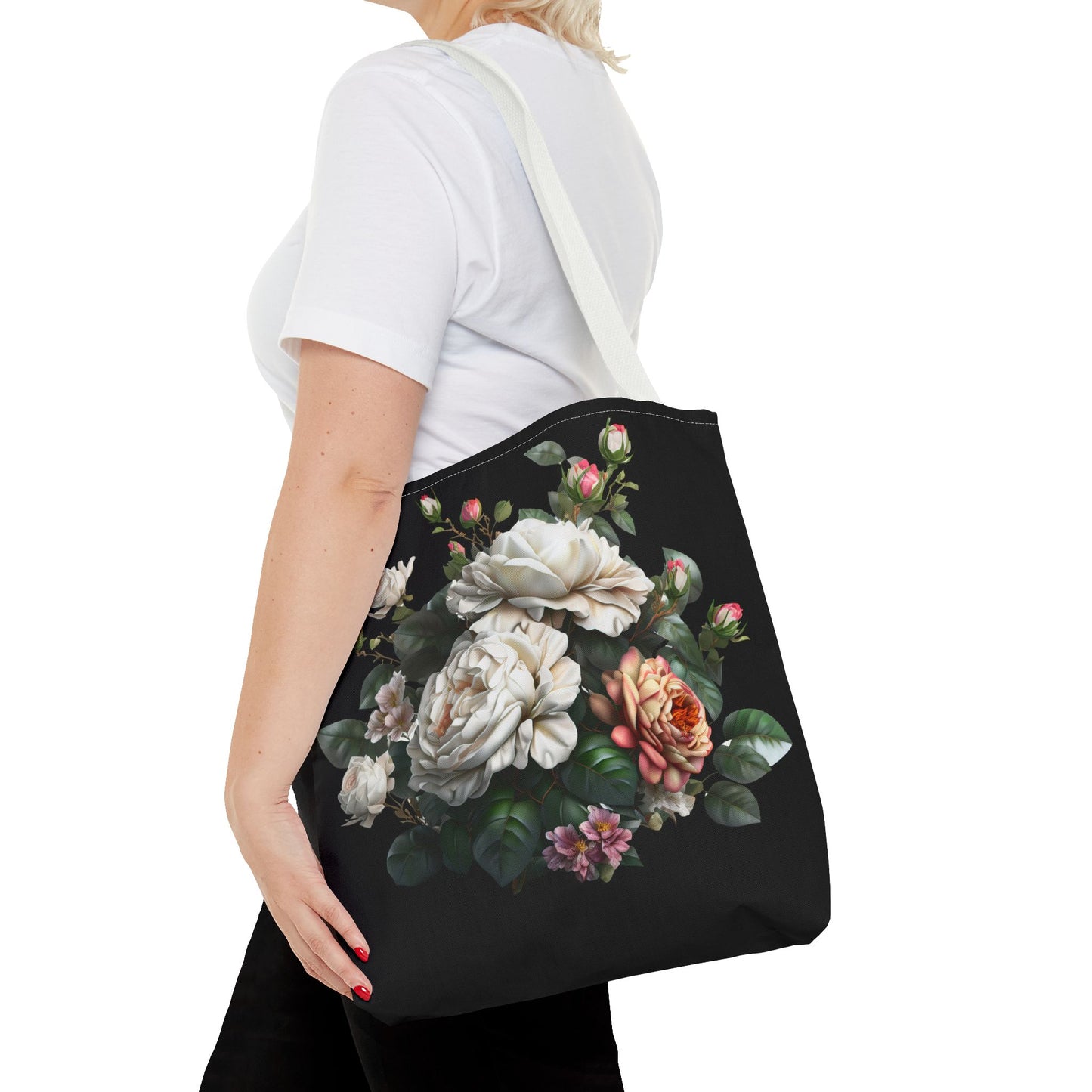 Floral Tote Bag, Stylish Reusable Shopping Bag, Black Floral Print, Perfect Gift for Her, Eco-friendly Accessory, Everyday Use
