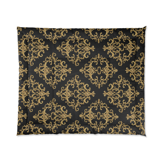 Elegant Gold & Black Comforter Set, Luxurious Bedding, Boho Home Decor, Stylish Bedroom Makeover, Cozy Gift Idea