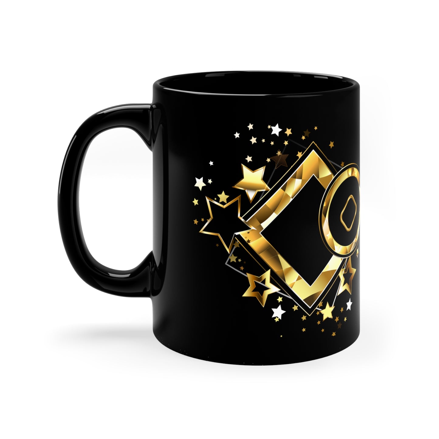 Gold Star Black Coffee Mug, Motivational Coffee Cup, Gift for Coffee Lovers, Office Mug, Celebration Mug, Birthday Gift