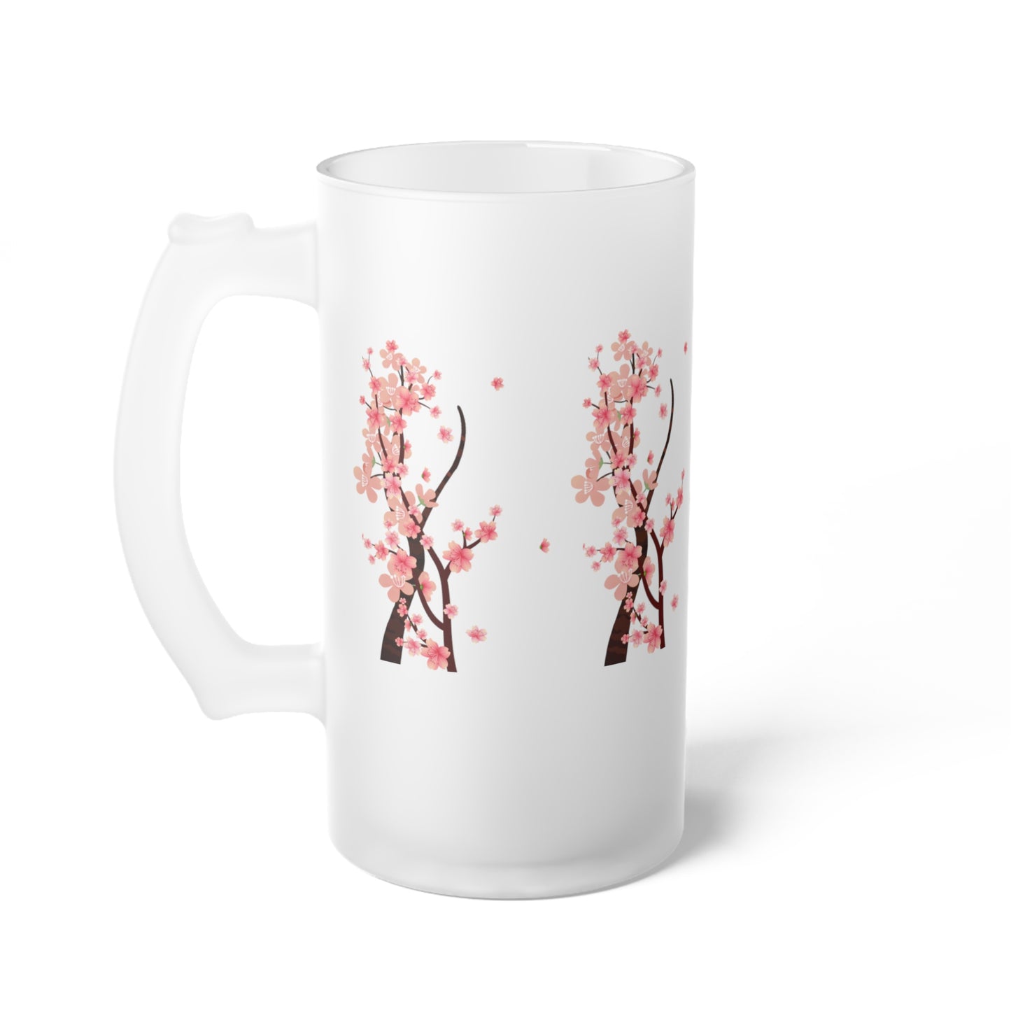 Cherry Blossom Frosted Glass Beer Mug, Floral Drinkware, Personalized Gift for Beer Lovers, Spring Decor, Unique Bar Accessories