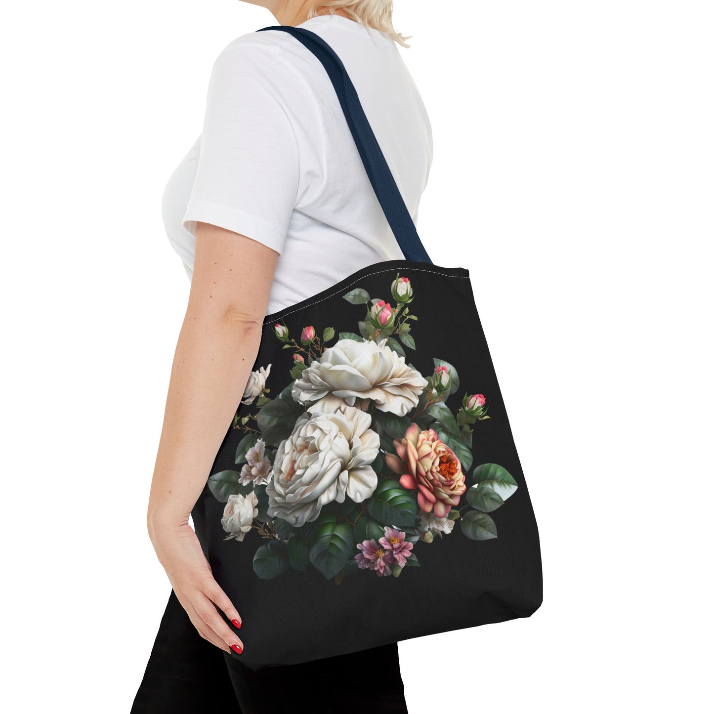 Floral Tote Bag, Stylish Reusable Shopping Bag, Black Floral Print, Perfect Gift for Her, Eco-friendly Accessory, Everyday Use