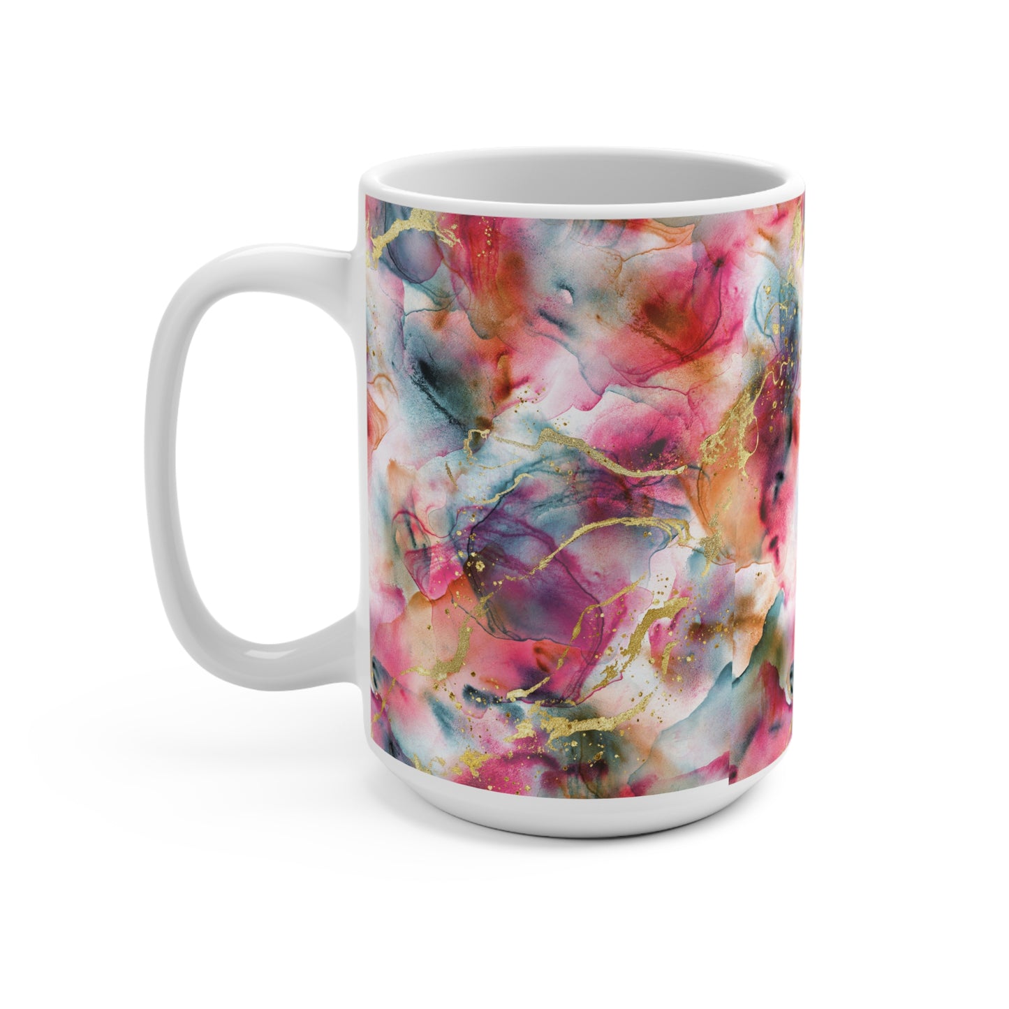 Vibrant Floral Mug - 15oz Ceramic Coffee Cup, Tea Mug for Home or Office, Gift for Flower Lovers, Mothers Day, Birthday