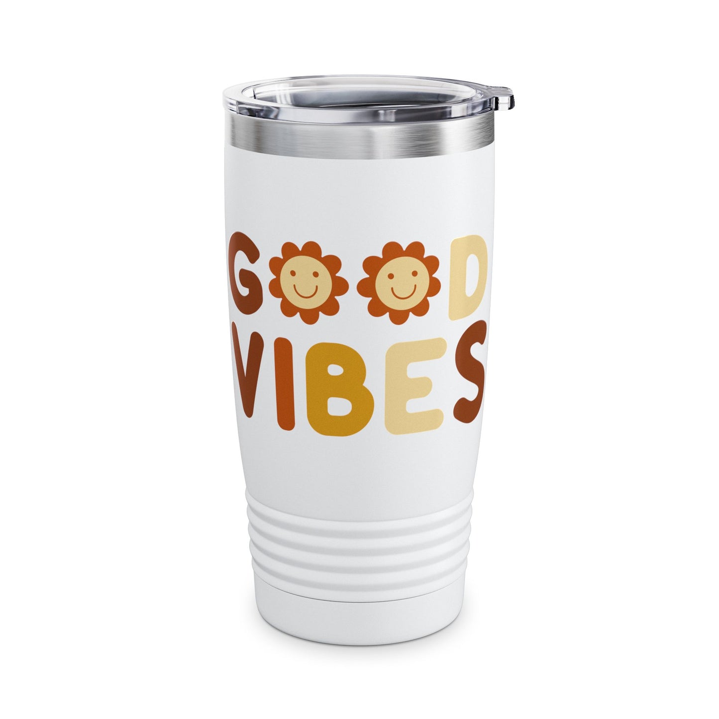 Good Vibes Insulated Tumbler, 20oz | Motivational Travel Mug | Cute Flower Design | Gift for Friends | Summer Drinkware | Eco-Friendly