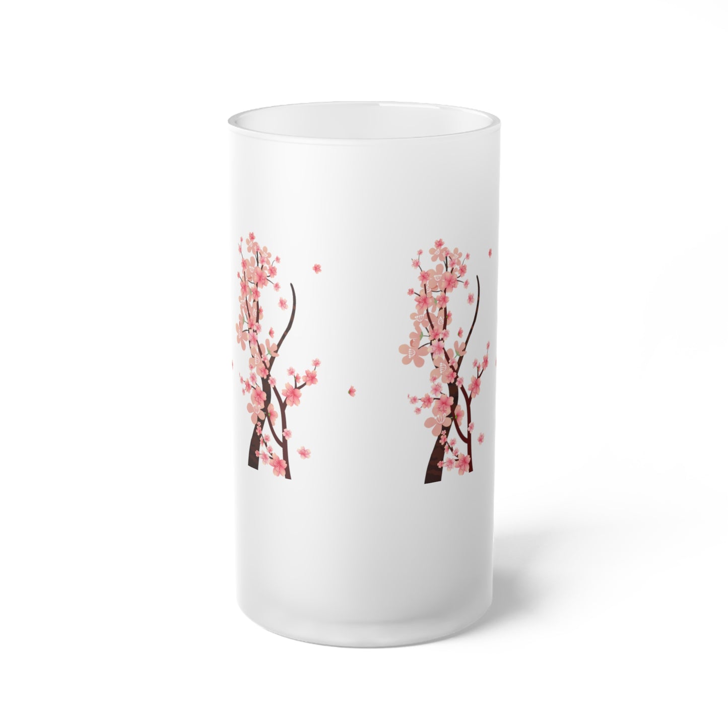 Cherry Blossom Frosted Glass Beer Mug, Floral Drinkware, Personalized Gift for Beer Lovers, Spring Decor, Unique Bar Accessories