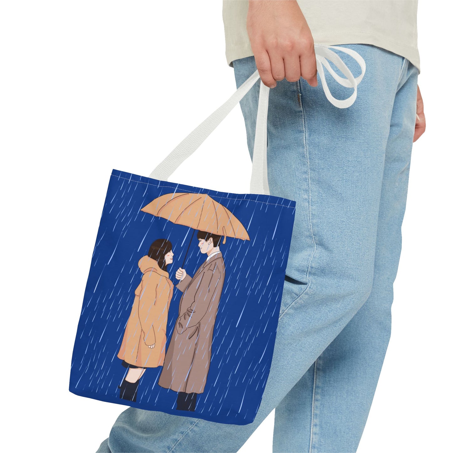 Romantic Umbrella Tote Bag, Cute Couple Tote, Gift for Her, Rainy Day Accessory, Everyday Use Shopping Bag