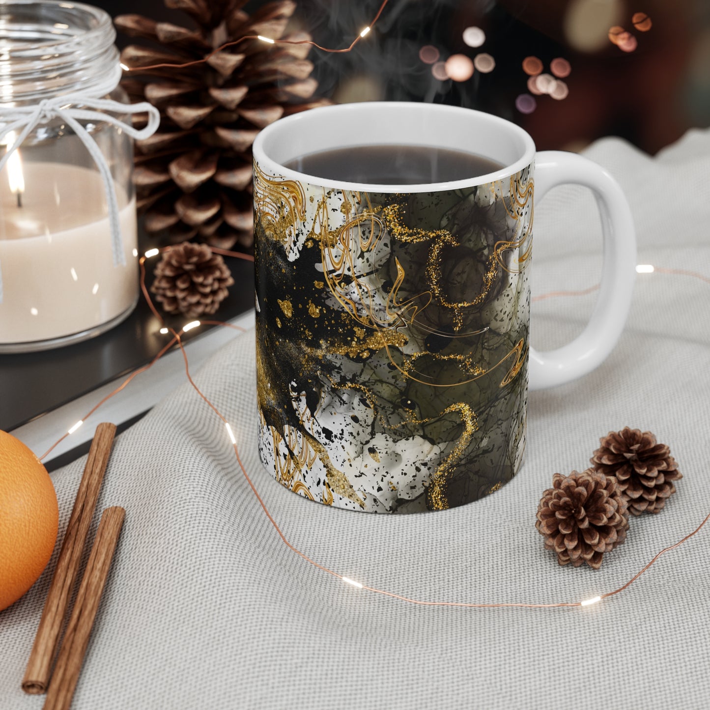 Elegant Abstract Marble Mug 11oz, Artistic Coffee Cup, Unique Gift for Art Lovers, Home Decor, Creative Tea Mug, Modern Beverage Holder