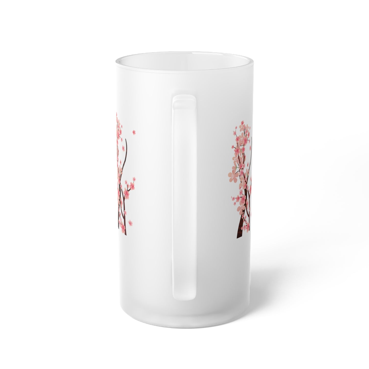 Cherry Blossom Frosted Glass Beer Mug, Floral Drinkware, Personalized Gift for Beer Lovers, Spring Decor, Unique Bar Accessories