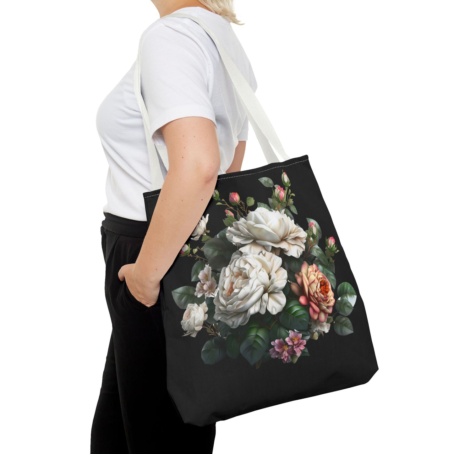 Floral Tote Bag, Stylish Reusable Shopping Bag, Black Floral Print, Perfect Gift for Her, Eco-friendly Accessory, Everyday Use