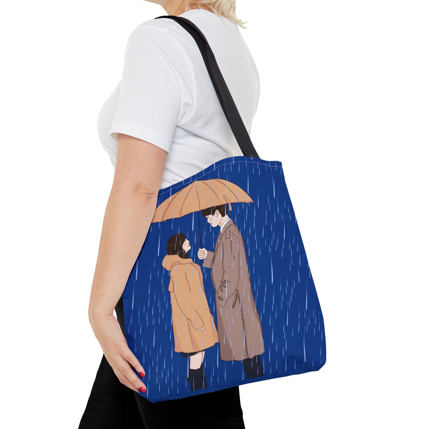 Romantic Umbrella Tote Bag, Cute Couple Tote, Gift for Her, Rainy Day Accessory, Everyday Use Shopping Bag
