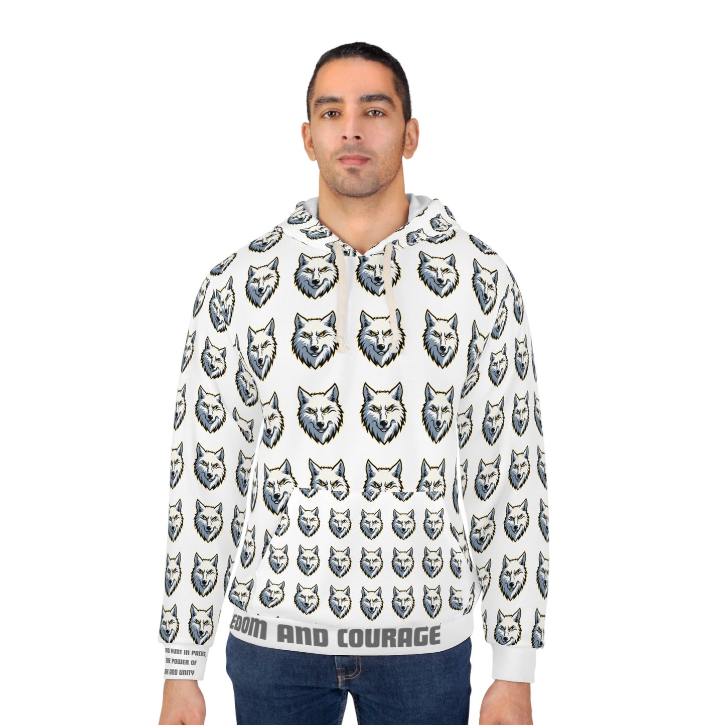 Courageous Wolf Print Unisex Pullover Hoodie, Cozy Hoodie, Animal Lover Gift, Birthday Gift, Relaxed Casual Style