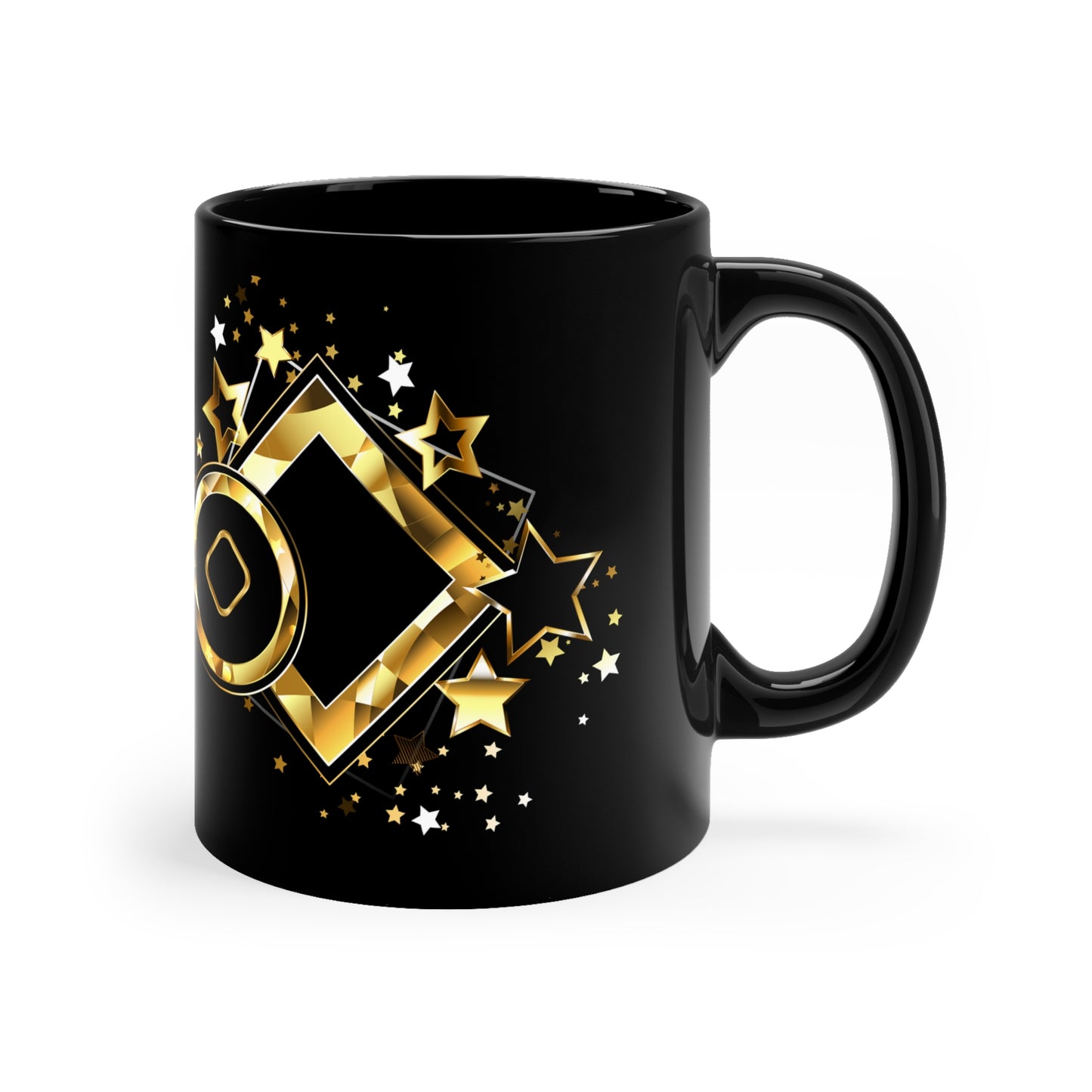 Gold Star Black Coffee Mug, Motivational Coffee Cup, Gift for Coffee Lovers, Office Mug, Celebration Mug, Birthday Gift