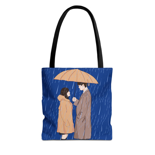 Romantic Umbrella Tote Bag, Cute Couple Tote, Gift for Her, Rainy Day Accessory, Everyday Use Shopping Bag