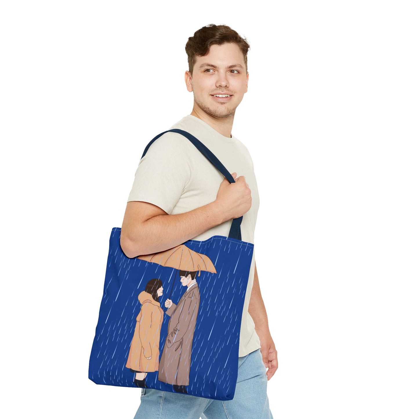 Romantic Umbrella Tote Bag, Cute Couple Tote, Gift for Her, Rainy Day Accessory, Everyday Use Shopping Bag