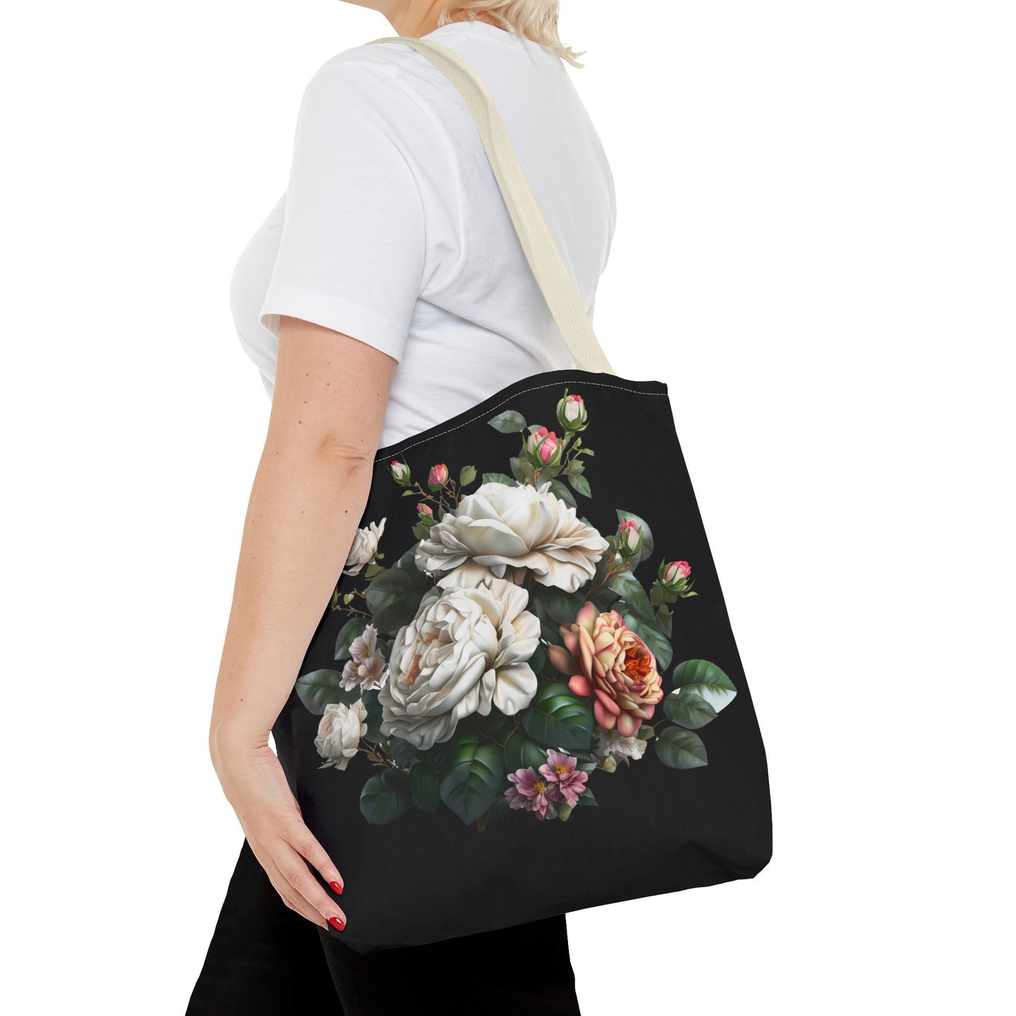 Floral Tote Bag, Stylish Reusable Shopping Bag, Black Floral Print, Perfect Gift for Her, Eco-friendly Accessory, Everyday Use