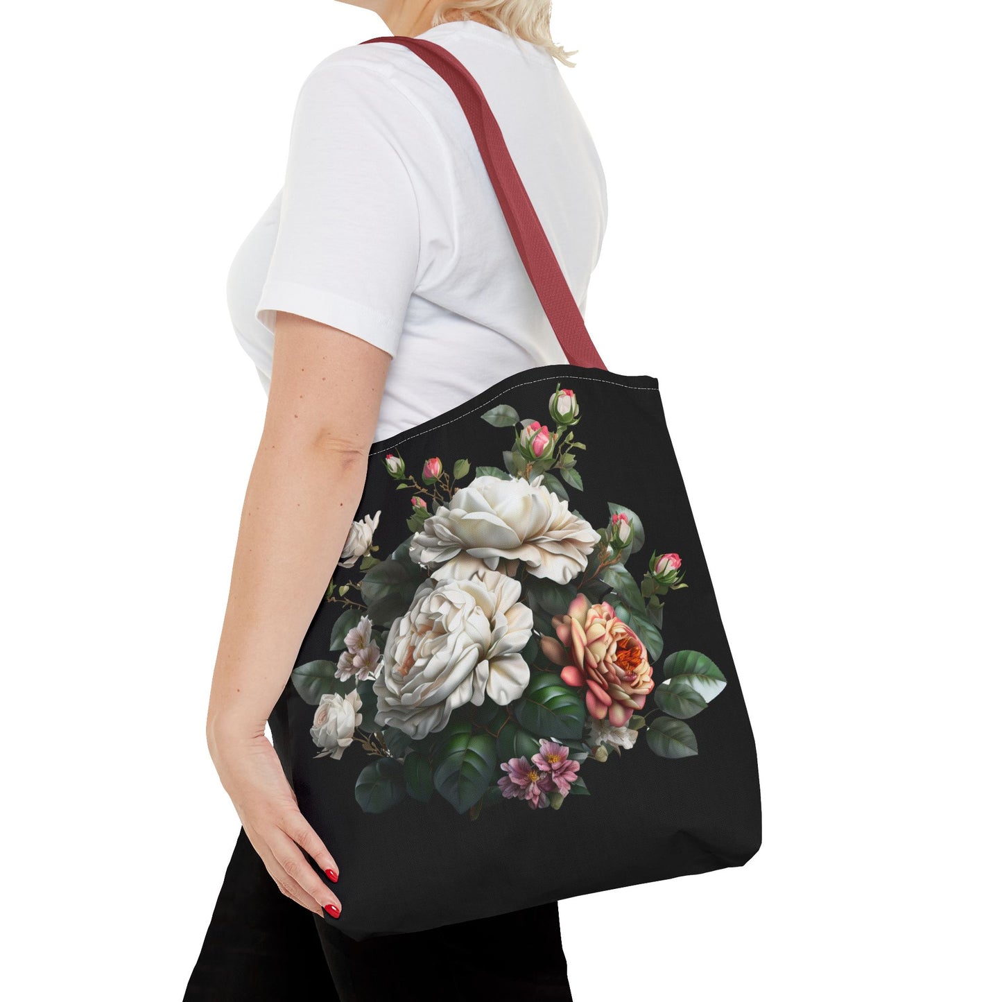 Floral Tote Bag, Stylish Reusable Shopping Bag, Black Floral Print, Perfect Gift for Her, Eco-friendly Accessory, Everyday Use