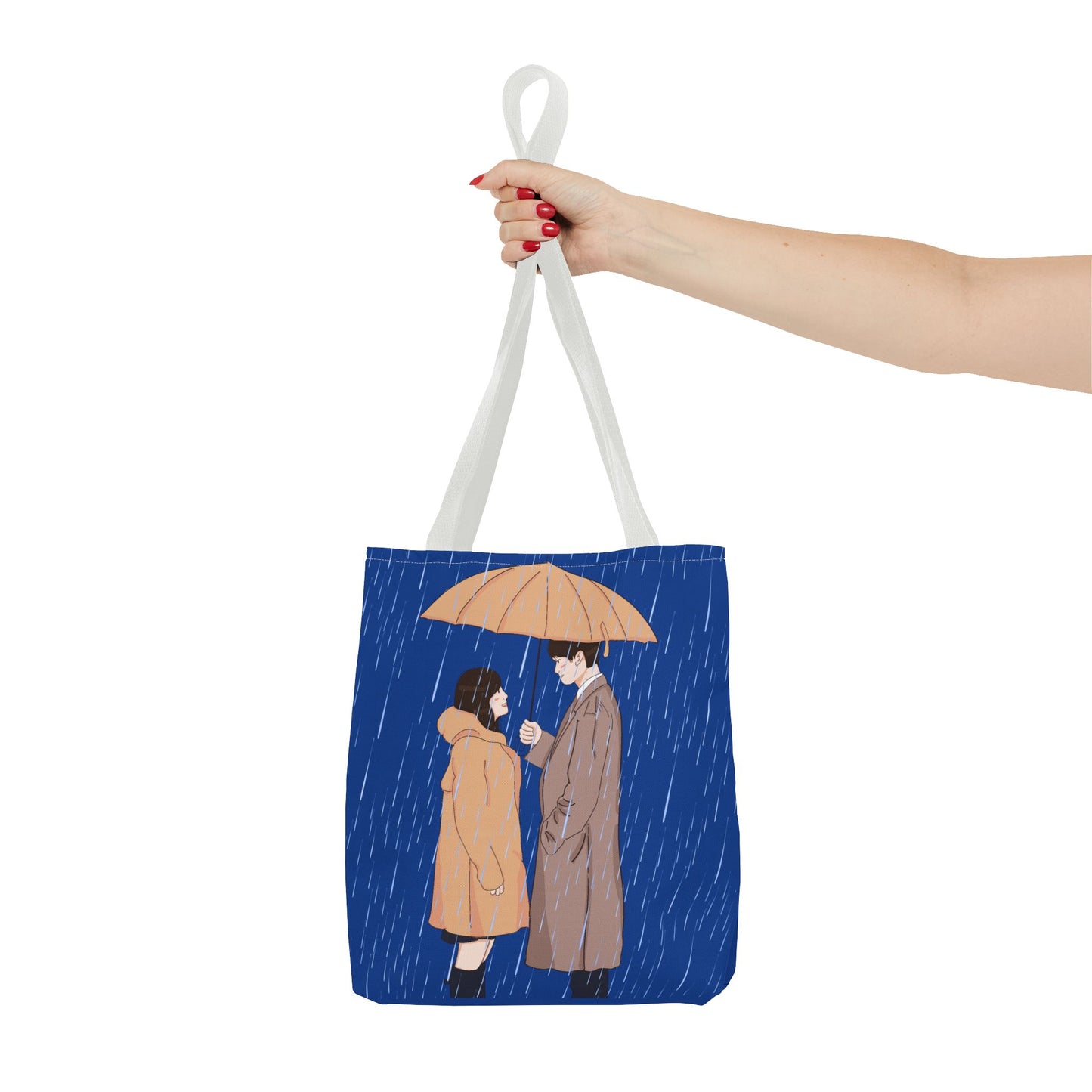 Romantic Umbrella Tote Bag, Cute Couple Tote, Gift for Her, Rainy Day Accessory, Everyday Use Shopping Bag