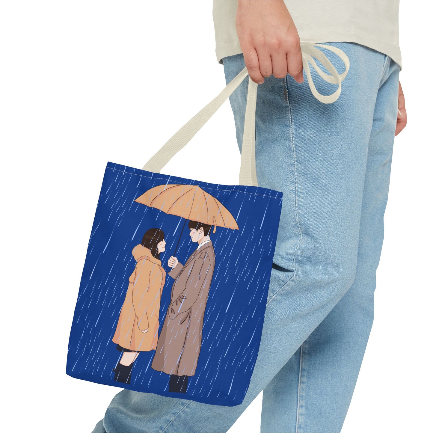 Romantic Umbrella Tote Bag, Cute Couple Tote, Gift for Her, Rainy Day Accessory, Everyday Use Shopping Bag