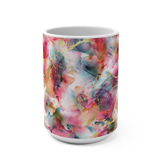 Vibrant Floral Mug - 15oz Ceramic Coffee Cup, Tea Mug for Home or Office, Gift for Flower Lovers, Mothers Day, Birthday