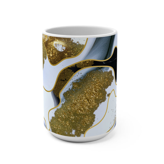 Elegant Gold Marble Mug, 15oz Coffee Cup, Unique Home Decor, Gift for Her, Modern Kitchen Accessory, Birthday Celebrations