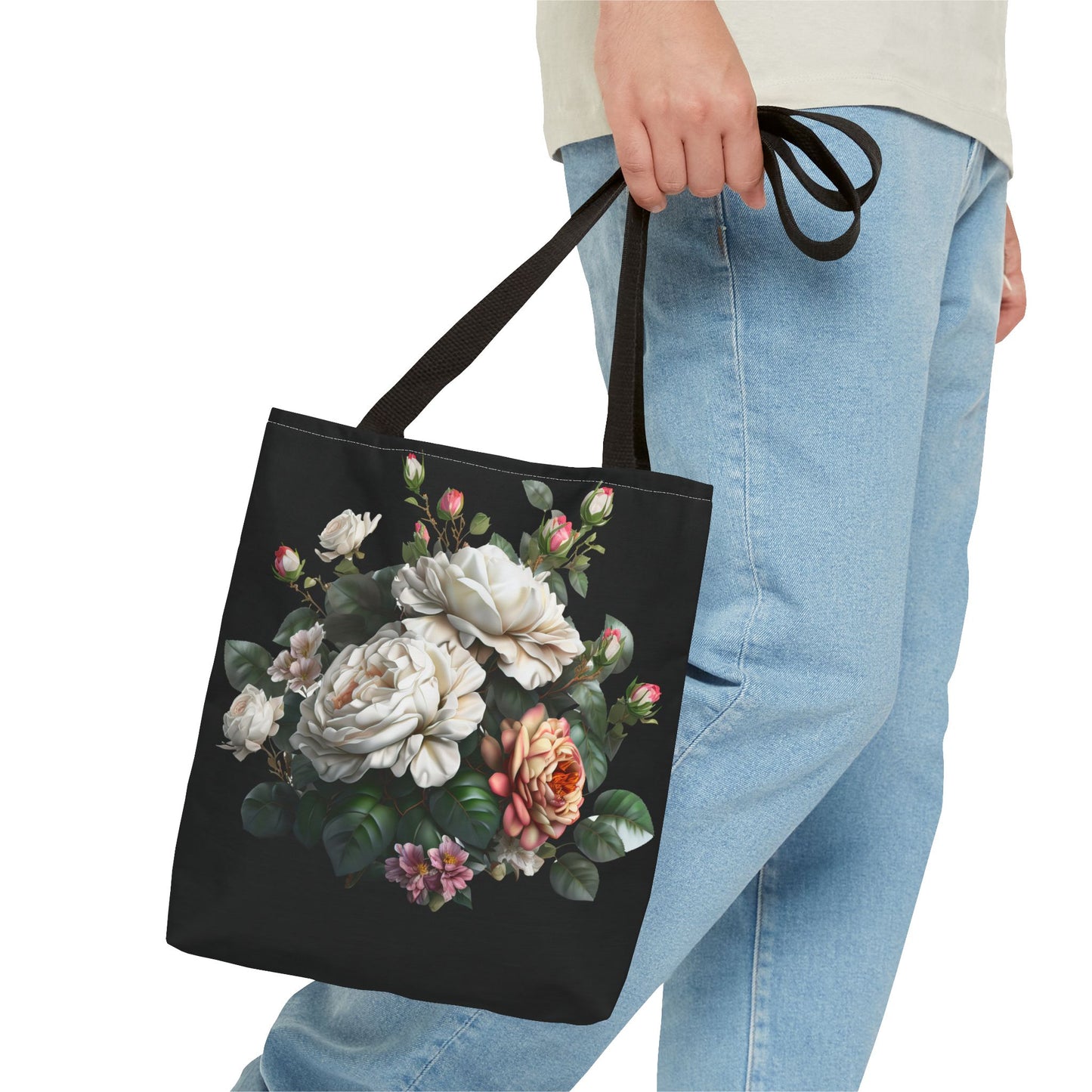 Floral Tote Bag, Stylish Reusable Shopping Bag, Black Floral Print, Perfect Gift for Her, Eco-friendly Accessory, Everyday Use