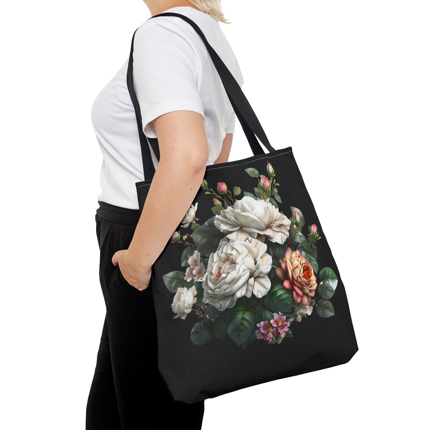 Floral Tote Bag, Stylish Reusable Shopping Bag, Black Floral Print, Perfect Gift for Her, Eco-friendly Accessory, Everyday Use